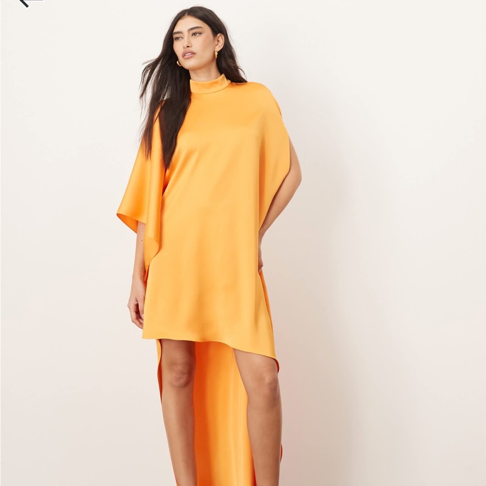Arrange High-Neck Orange High-Low Dress